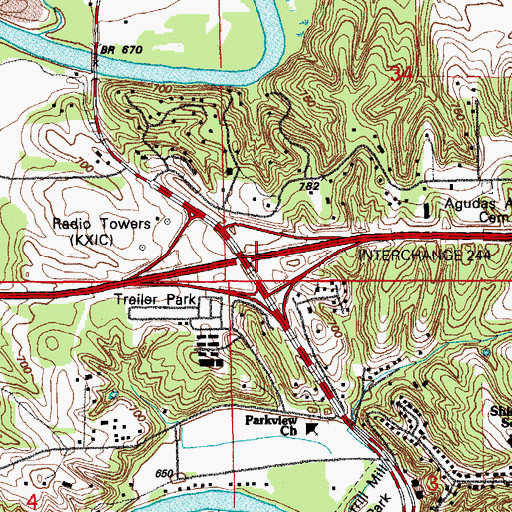 Topographic Map of Interchange 244, IA