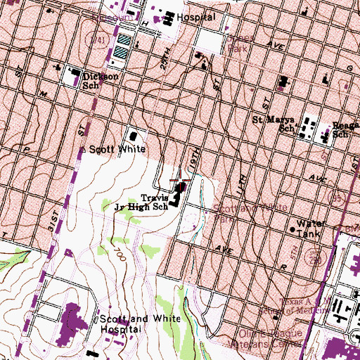 Topographic Map of Travis Middle School, TX