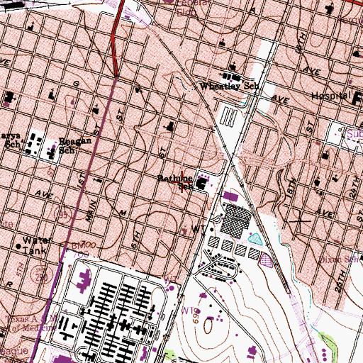 Topographic Map of Bethune - Mega Comet Elementary School, TX