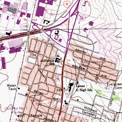 Topographic Map of Jefferson Elementary School, TX
