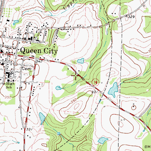 Topographic Map of Queen City High School, TX