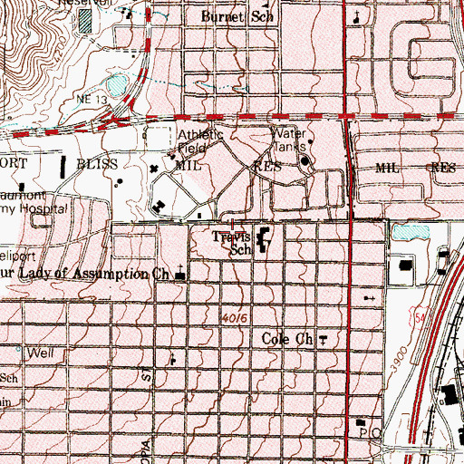 Topographic Map of Travis Elementary School, TX