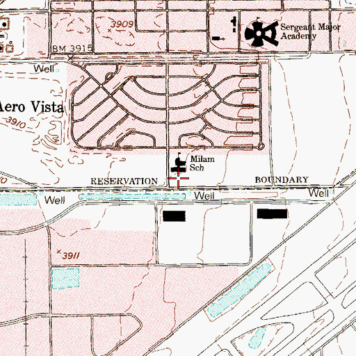 Topographic Map of Milam Elementary School, TX