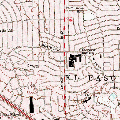 Topographic Map of Eastwood High School, TX