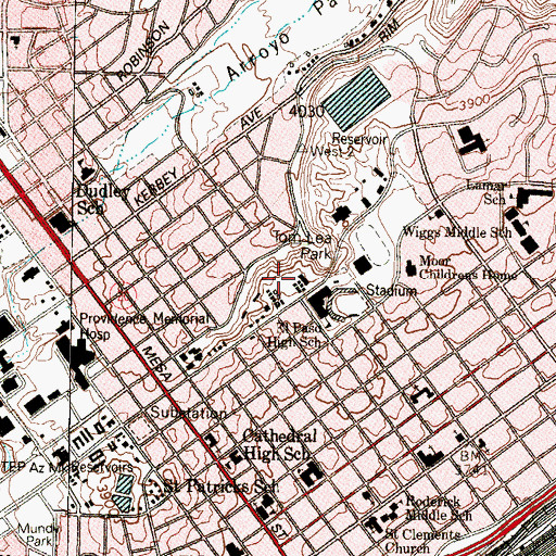 Topographic Map of El Paso High School, TX