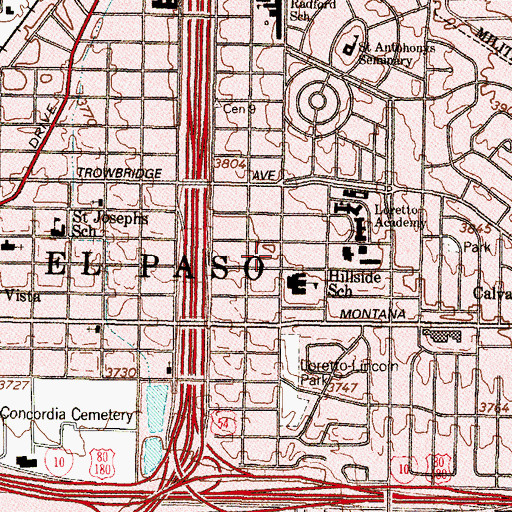 Topographic Map of Hillside Elementary School, TX