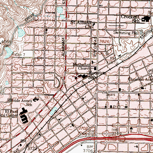 Topographic Map of Houston Elementary School, TX