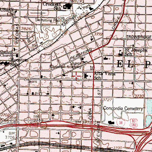 Topographic Map of Alta Vista Elementary School, TX