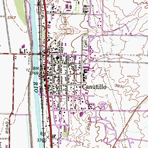 Topographic Map of Canutillo Primary School, TX