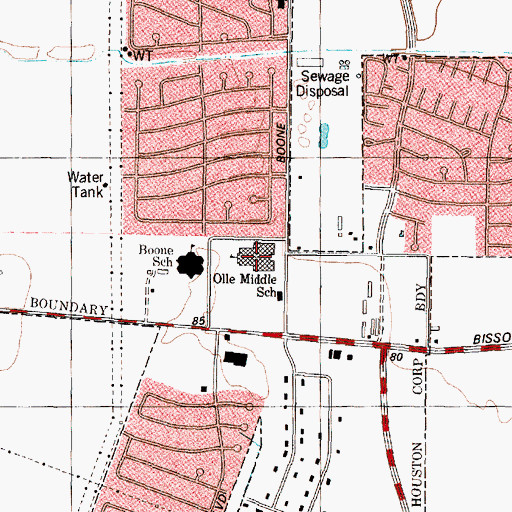 Topographic Map of E A Olle Middle School, TX