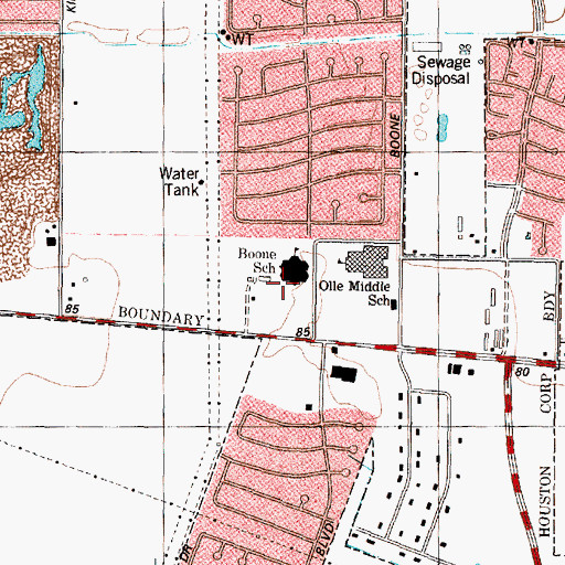 Topographic Map of Boone Elementary School, TX