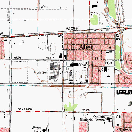 Topographic Map of Alief Middle School, TX