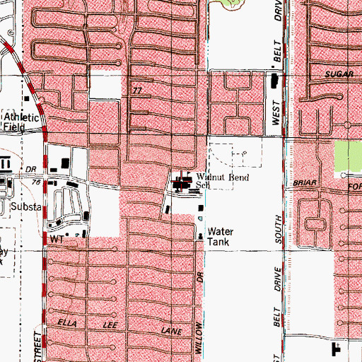 Topographic Map of Walnut Bend Elementary School, TX