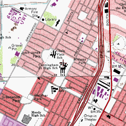 Topographic Map of Cunningham Middle School, TX