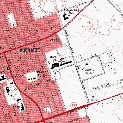 Topographic Map of Kermit High School, TX