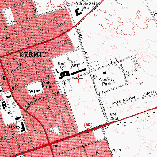 Topographic Map of Kermit Junior High School, TX