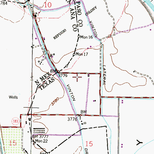 Topographic Map of Vinton Acres Number 1 Colonia, TX