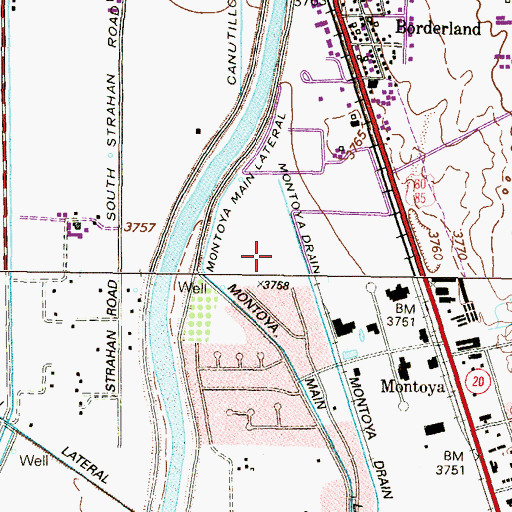 Topographic Map of Green Acres Colonia, TX