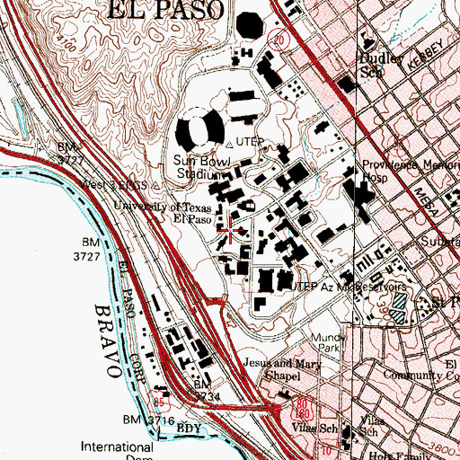 Topographic Map of El Paso Centennial Museum, TX