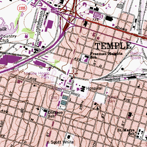 Topographic Map of Railroad and Pioneer Museum, TX