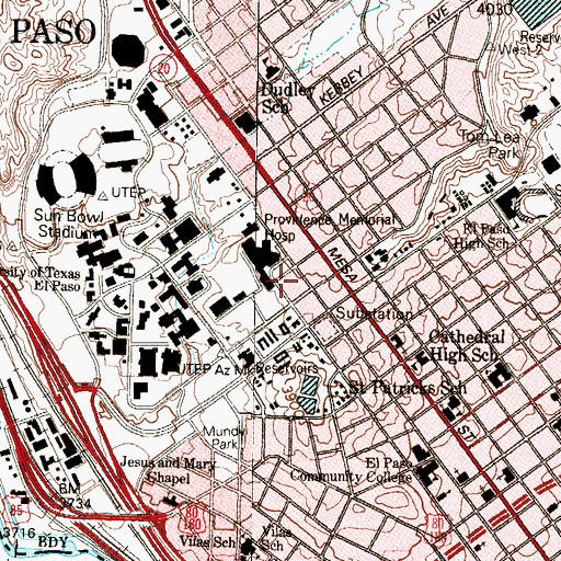 Topographic Map of Las Palmas Medical Center, TX