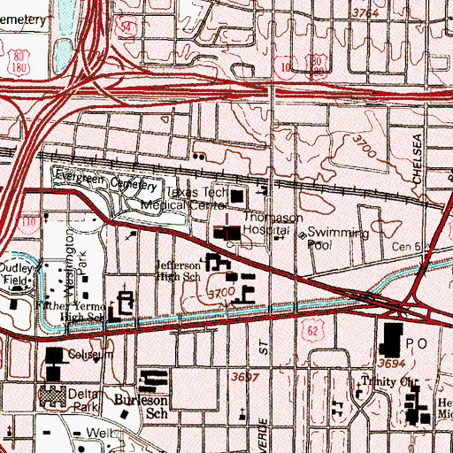 Topographic Map of University Medical Center of El Paso, TX