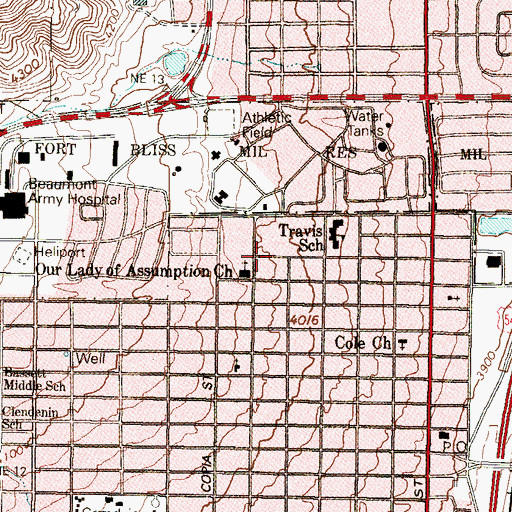 Topographic Map of Assumption Church Hall, TX
