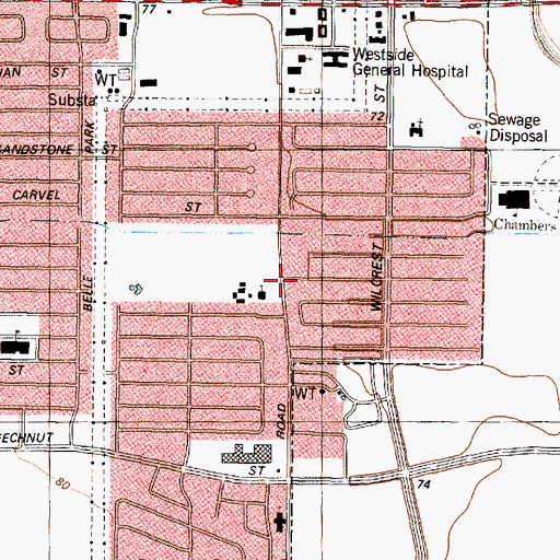 Topographic Map of Notre Dame Catholic Church, TX
