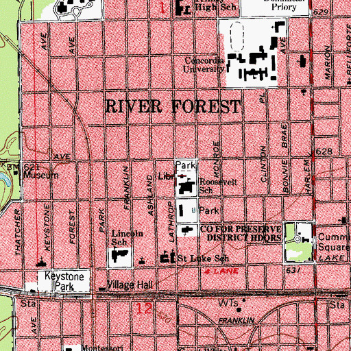 Topographic Map of River Forest Public Library, IL
