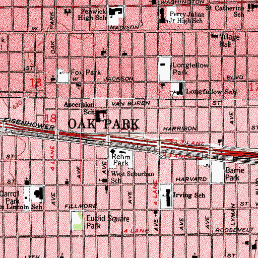 Topographic Map of Adele H Maze Branch Oak Park Public Library, IL
