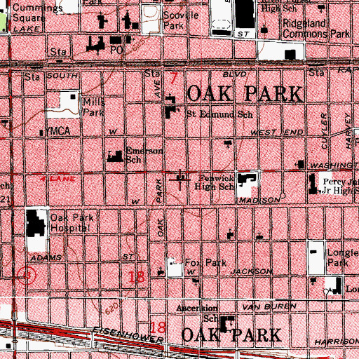 Topographic Map of Euclid Avenue United Methodist Church, IL
