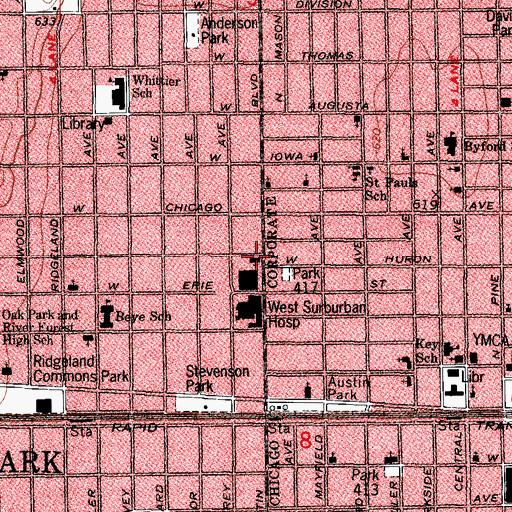 Topographic Map of Austin Boulevard Christian Church, IL