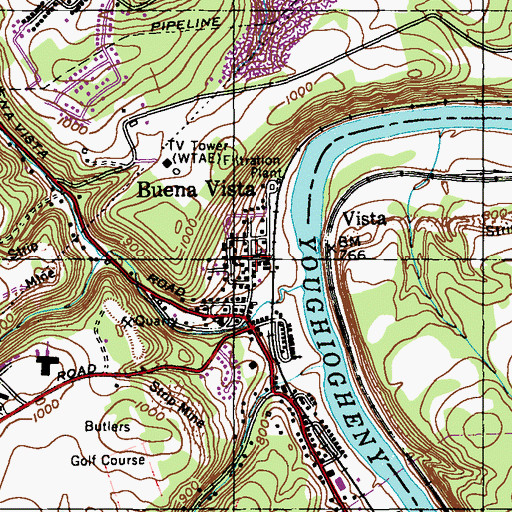 Topographic Map of Buena Vista Post Office (historical), PA