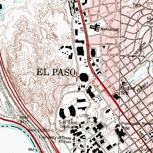 Topographic Map of Don Haskins Center - University of Texas El Paso, TX