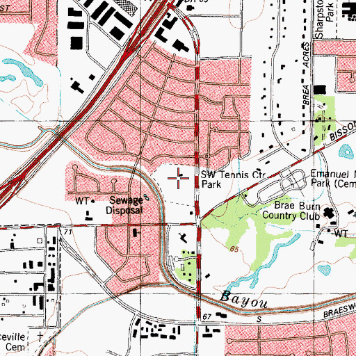 Topographic Map of Braeburn Glen Park, TX