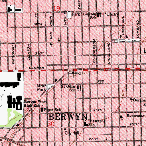 Topographic Map of Berwyn Post Office, IL