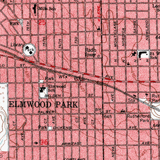 Topographic Map of Elmwood Park Post Office, IL