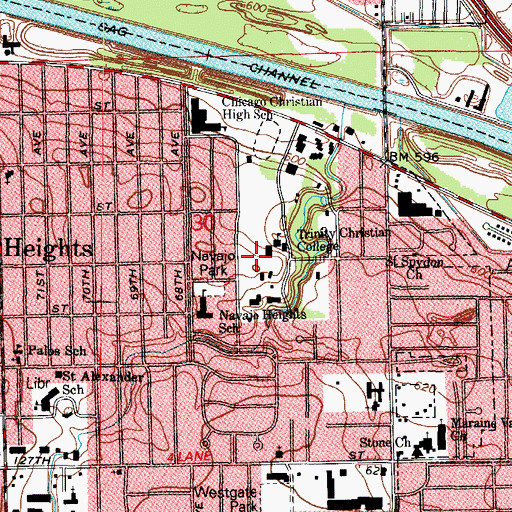 Topographic Map of Jennie Huizenga Memorial Library, IL