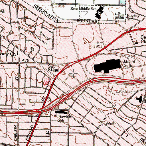 Topographic Map of Bassett Center, TX
