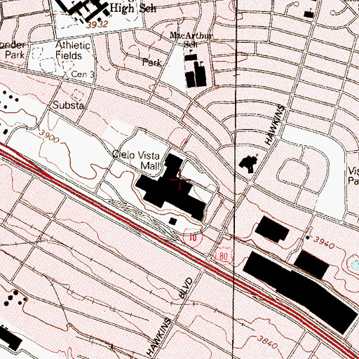 Topographic Map of Cielo Vista Shopping Center, TX