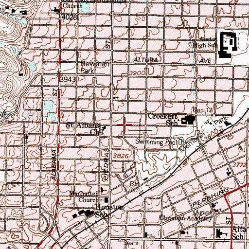 Topographic Map of Manhattan Heights Historic District, TX