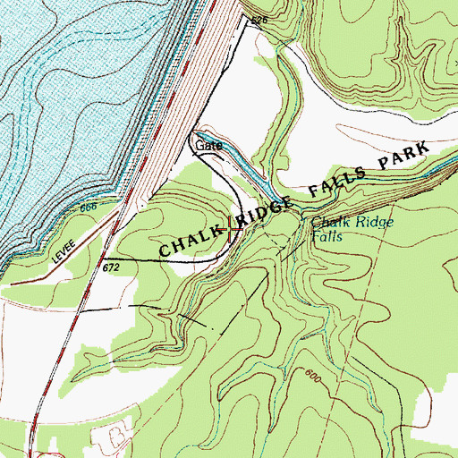 Topographic Map of Chalk Ridge Falls Park Trail, TX