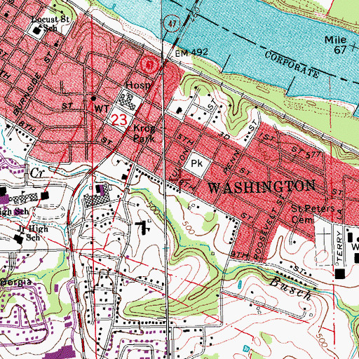 Topographic Map of Washington Fire Department Station 4, MO