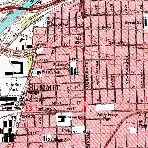 Topographic Map of Saint Josephs Church, IL