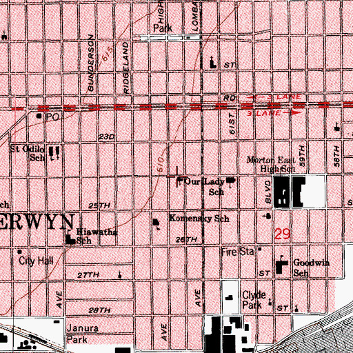 Topographic Map of Berwyn United Lutheran Church, IL