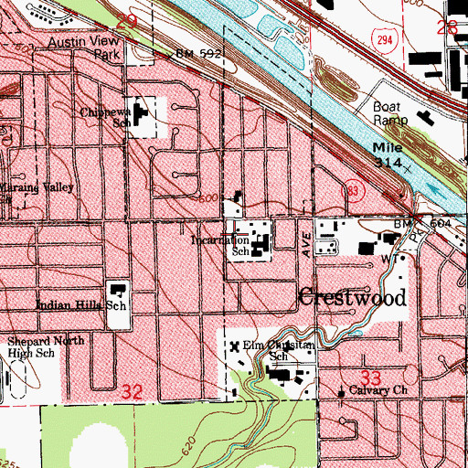 Topographic Map of Incarnation Church, IL