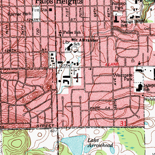 Topographic Map of Palos Heights Christian Reformed Church, IL