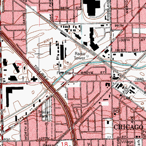 Topographic Map of Chicago Ridge Fire Department Station 2, IL