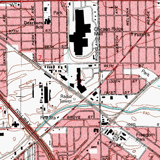 Topographic Map of Commons of Chicago Ridge Shopping Center, IL