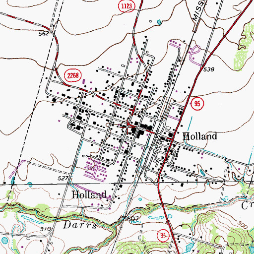 Topographic Map of Holland Post Office, TX